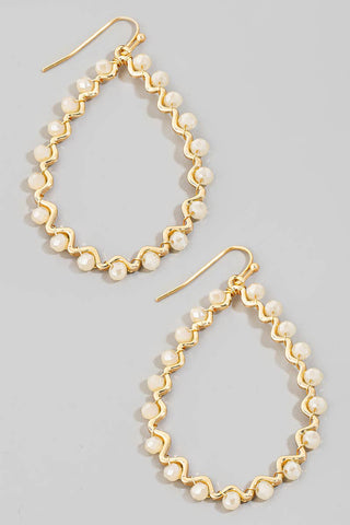 Beaded Wavy Metallic Tear Dangle Hook Earrings