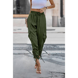 Soild Pockets Ruffle Slip Sport Pant