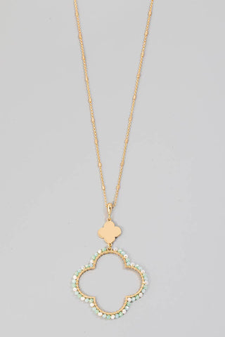 Beaded Clover Pendant Long Chain Necklace