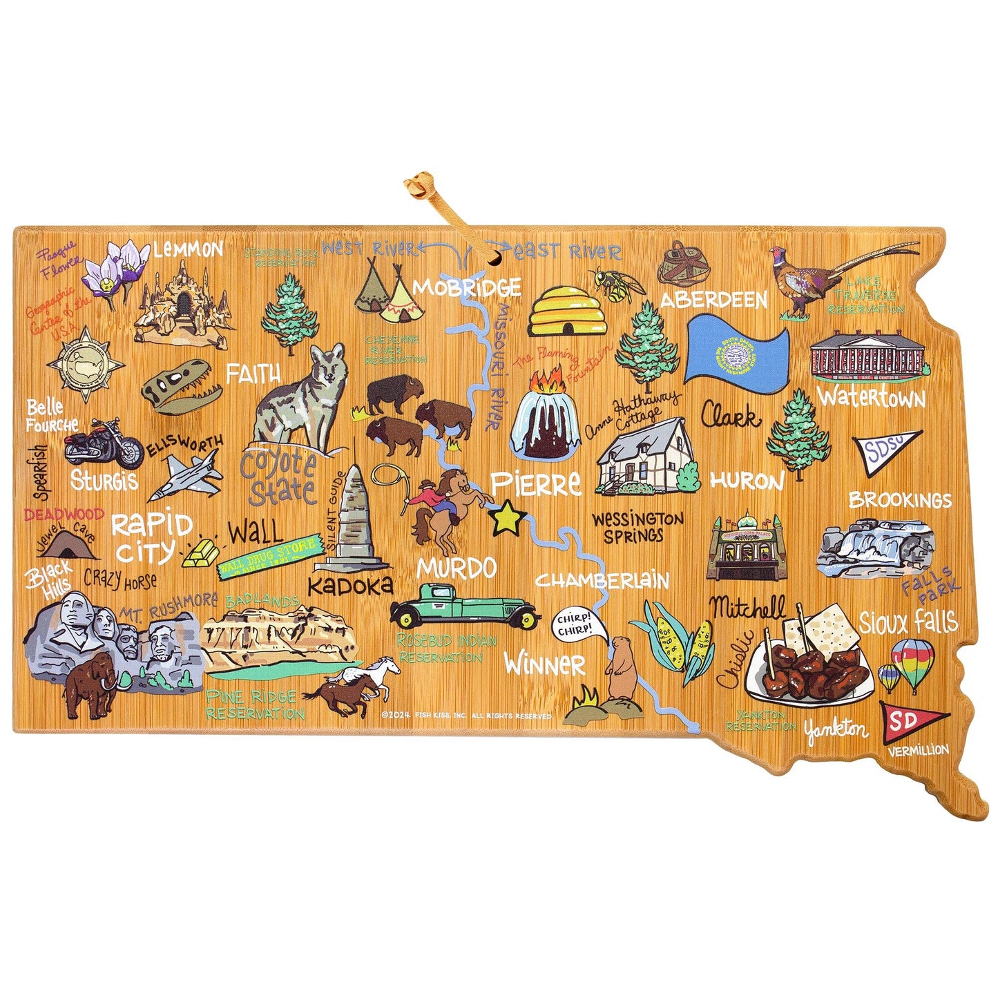 South Dakota Cutting Board with Artwork by Fish Kiss™