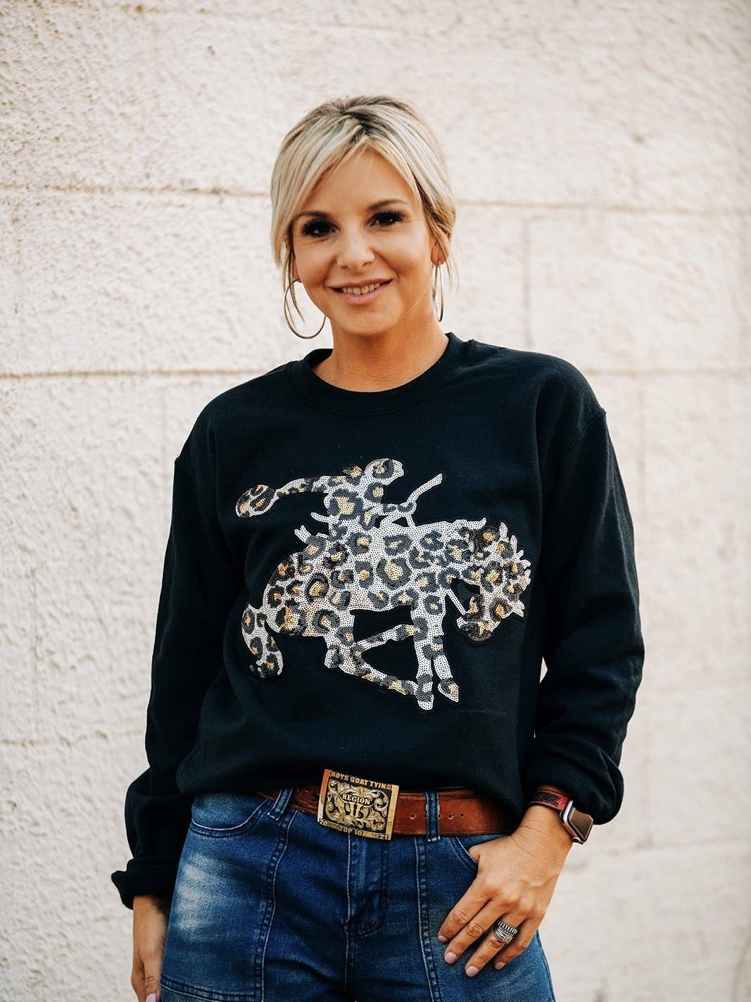 Leopard Sequin Bronc Sweatshirt