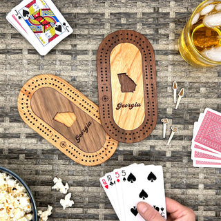 US States Mini Travel Cribbage Board Set with Custom Pegs