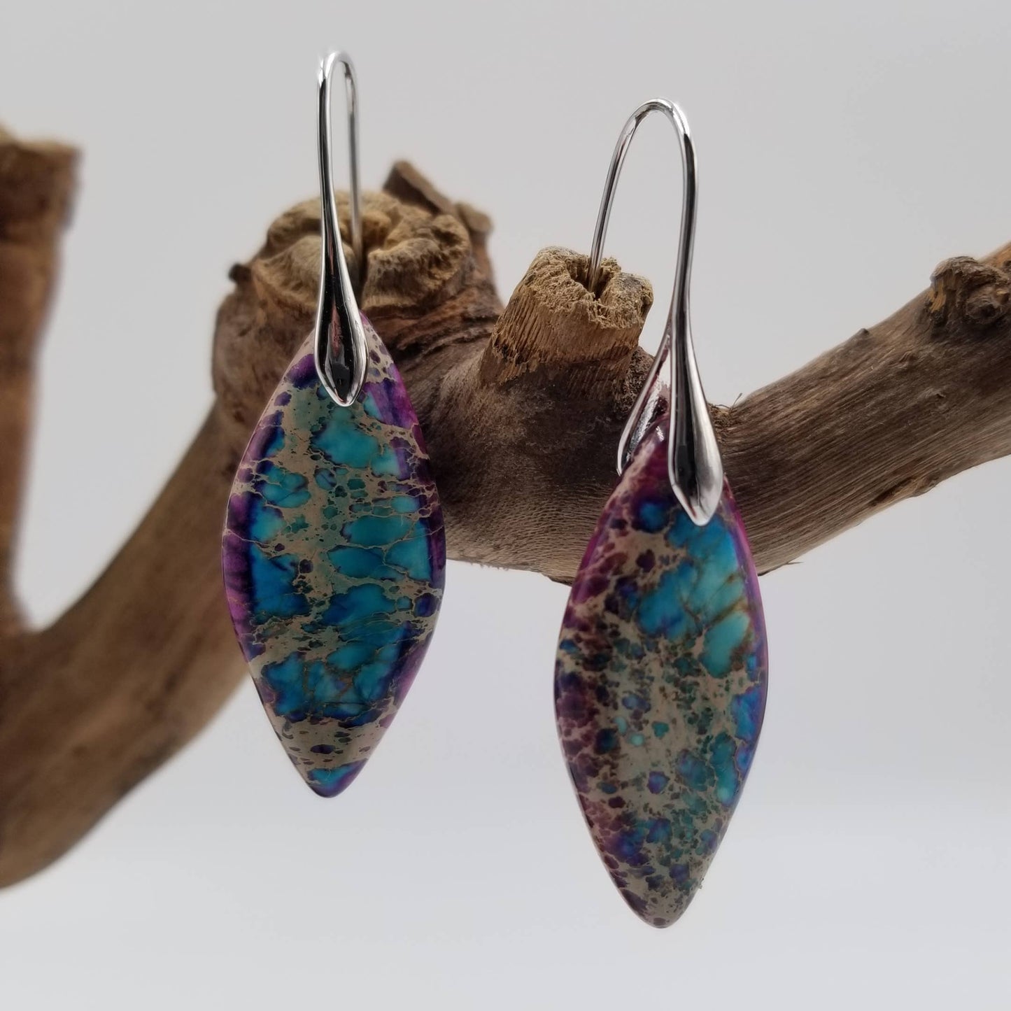 Natural Jasper Stone Leaf Earrings