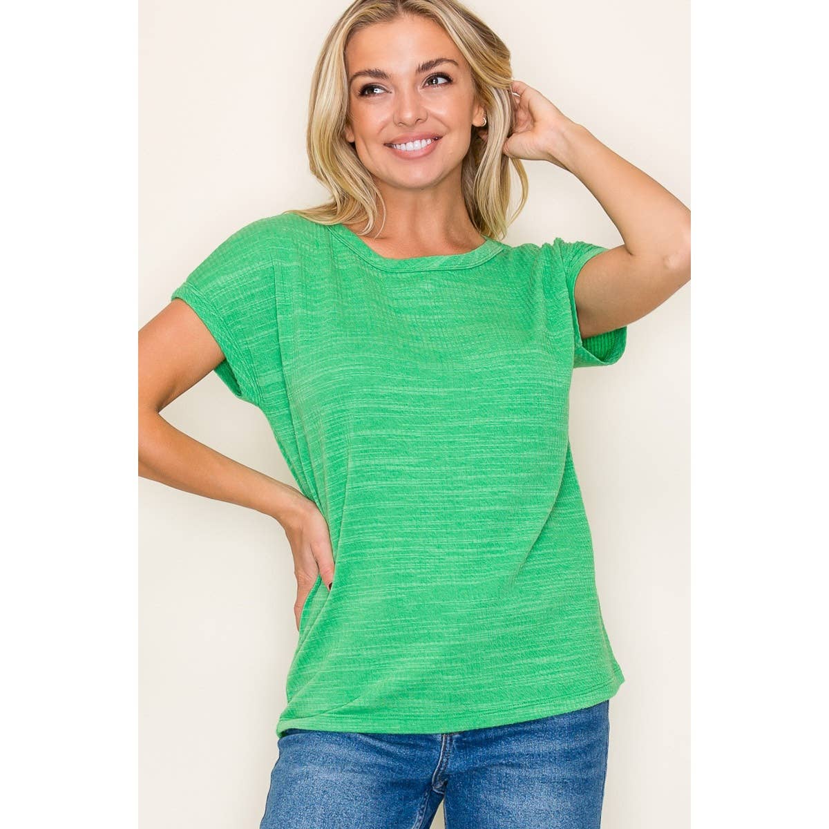 Staccato CREW NECK TEXTURED KNIT TOP Green