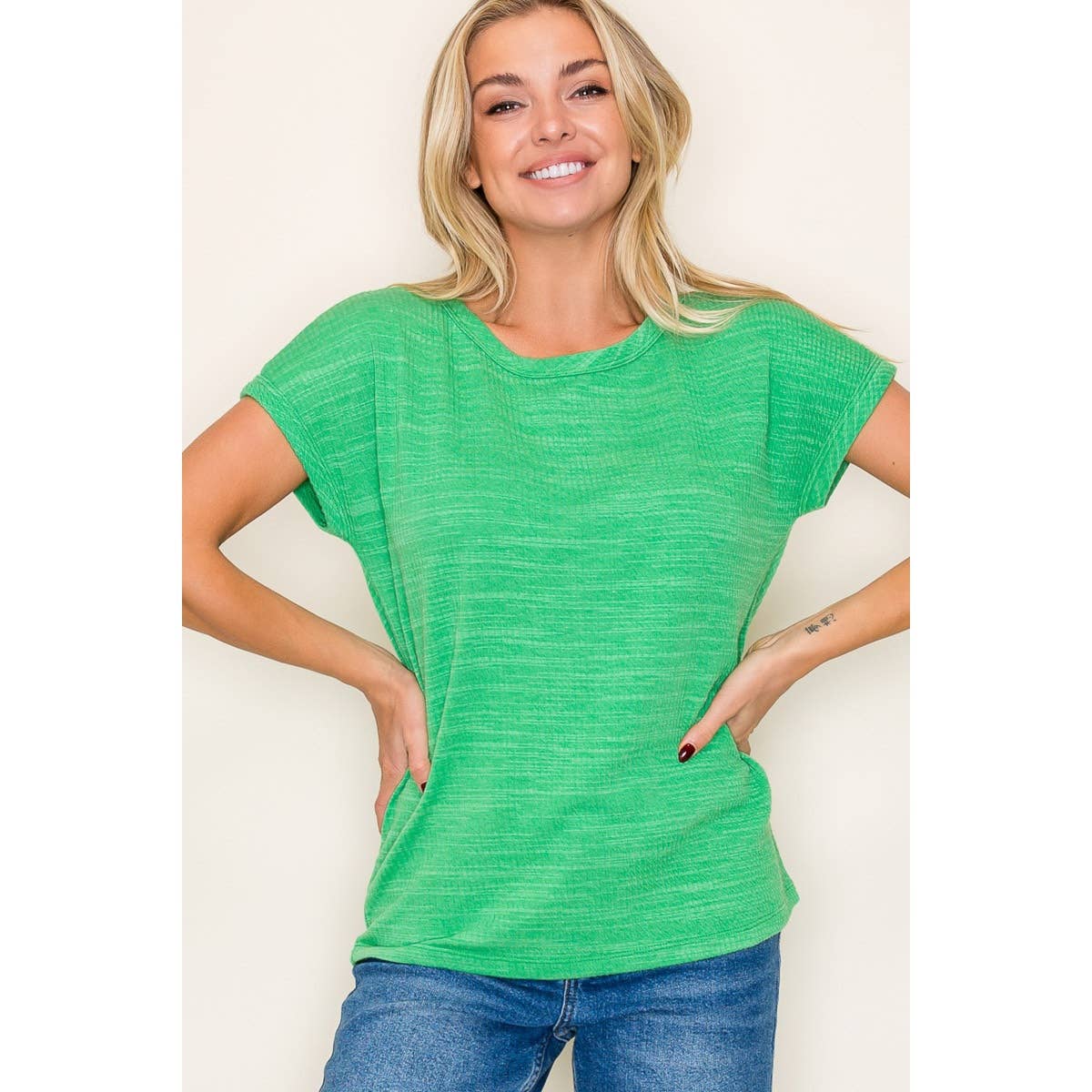 Staccato CREW NECK TEXTURED KNIT TOP Green