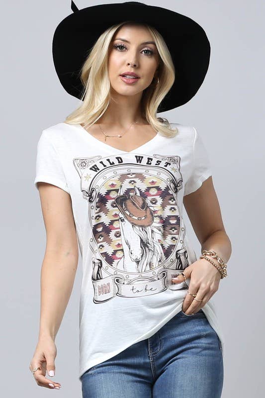 AV078-SHAYNA WILD WEST GRAPHIC V NECK SS TEE