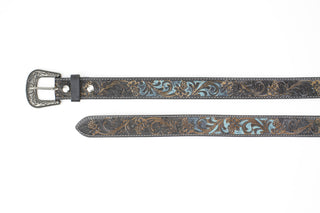 Black Tooled Leather Belt Camel Turquoise ABB 14-2622
