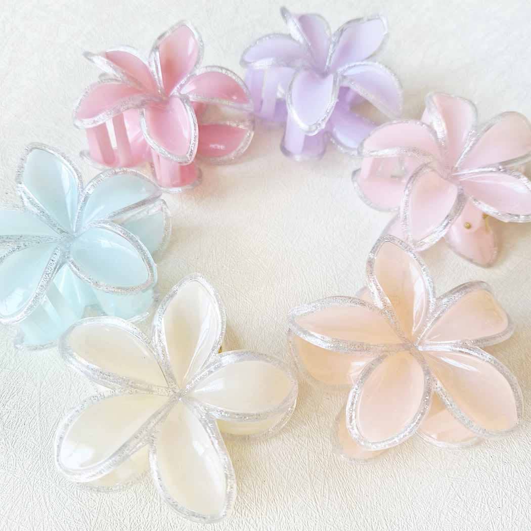 Glitter Outlined Plumeria Flower Hair Claw