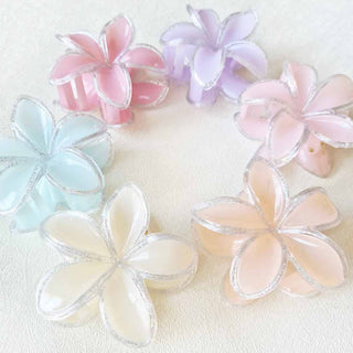 Glitter Outlined Plumeria Flower Hair Claw
