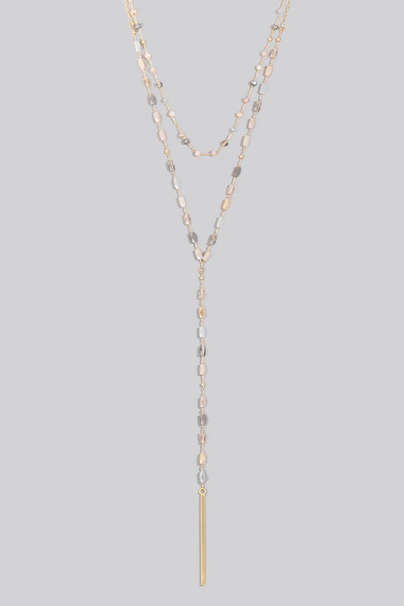 Long Bar Pendant Faceted Beaded Y Chain Necklace