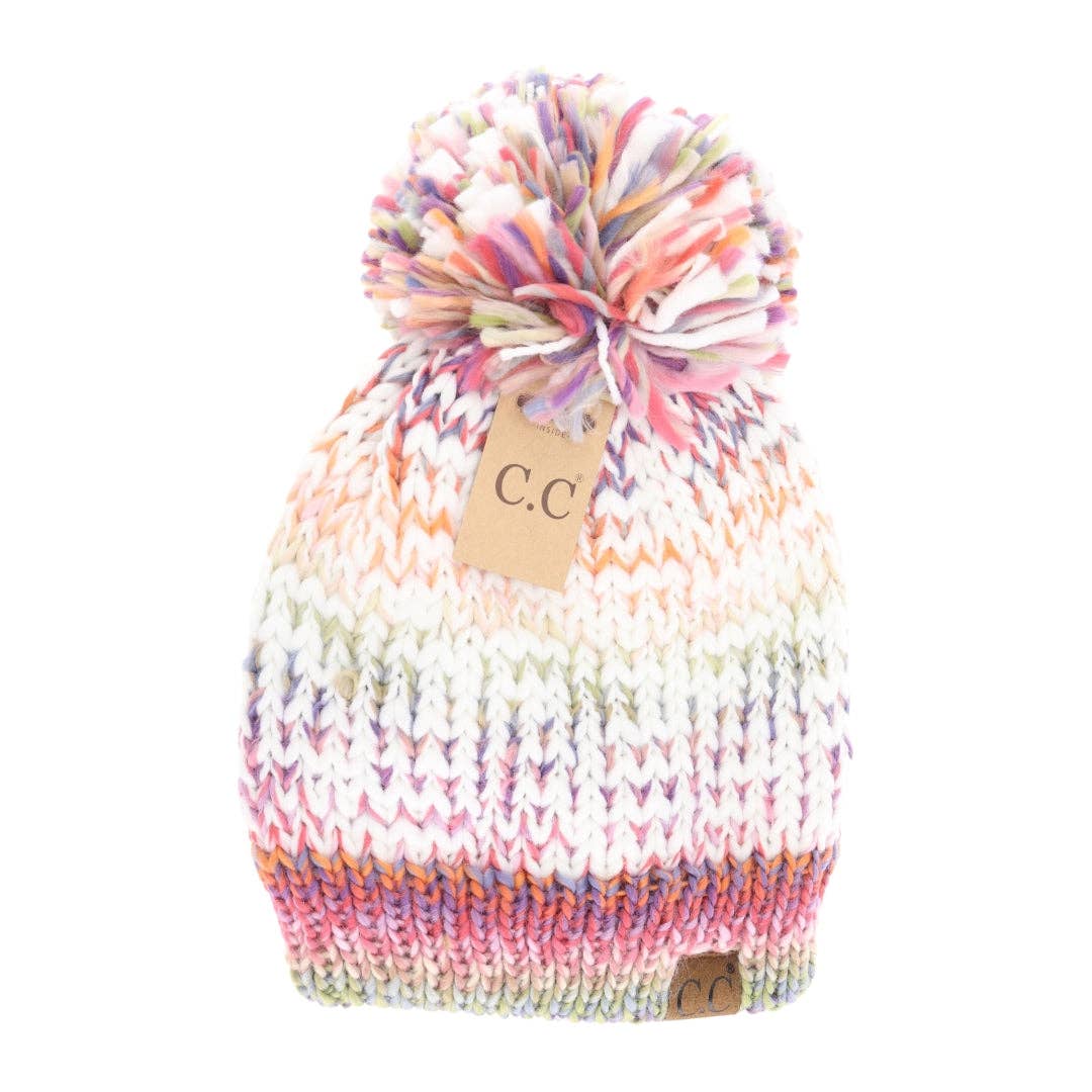 Fuzzy Lined Multicolored Yarn Pom C.C Beanie HTE0029