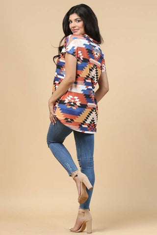Avery LEXY AZTEC PRINT BUTTON DETAIL V NECK THERMAL TOP