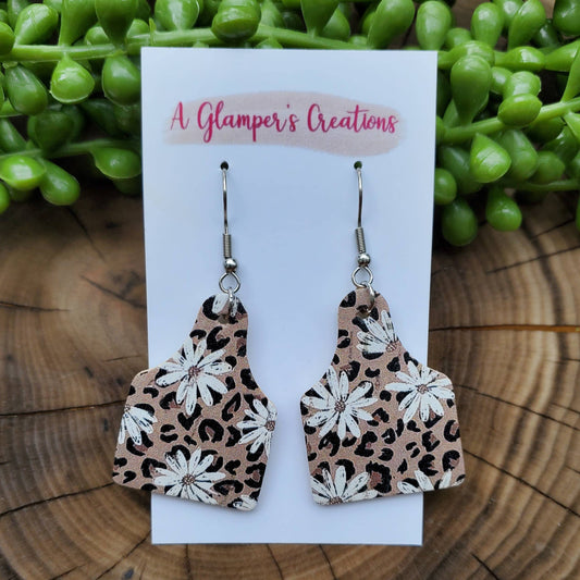 Boho Leopard Cow Tag Leather Earrings