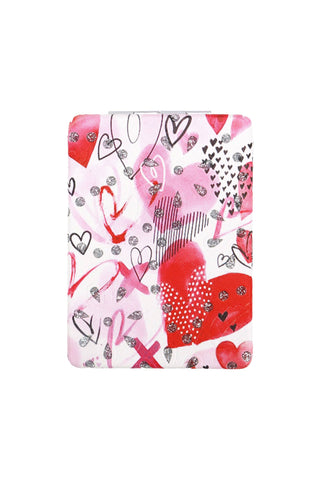 Valentine's Love Print Glitter Compact Mirror