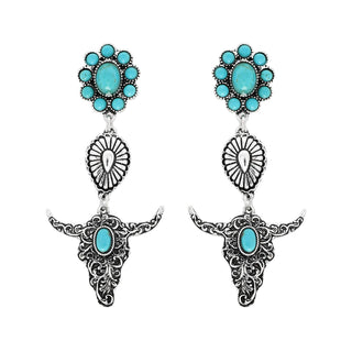 sophia collection Western Turquoise Steer Head Filigree Earrings