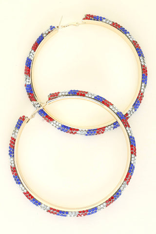 Sophia collection Patriotic Rhinestone Embellished Hoop Earrings