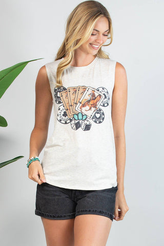 PILAR HIGH ROLLER GRAPHIC SLEEVELESS TOP
