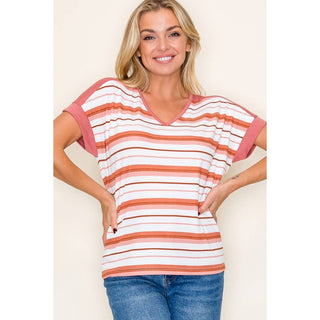 STACCATO V NECK MULTI STRIPED SHIRT