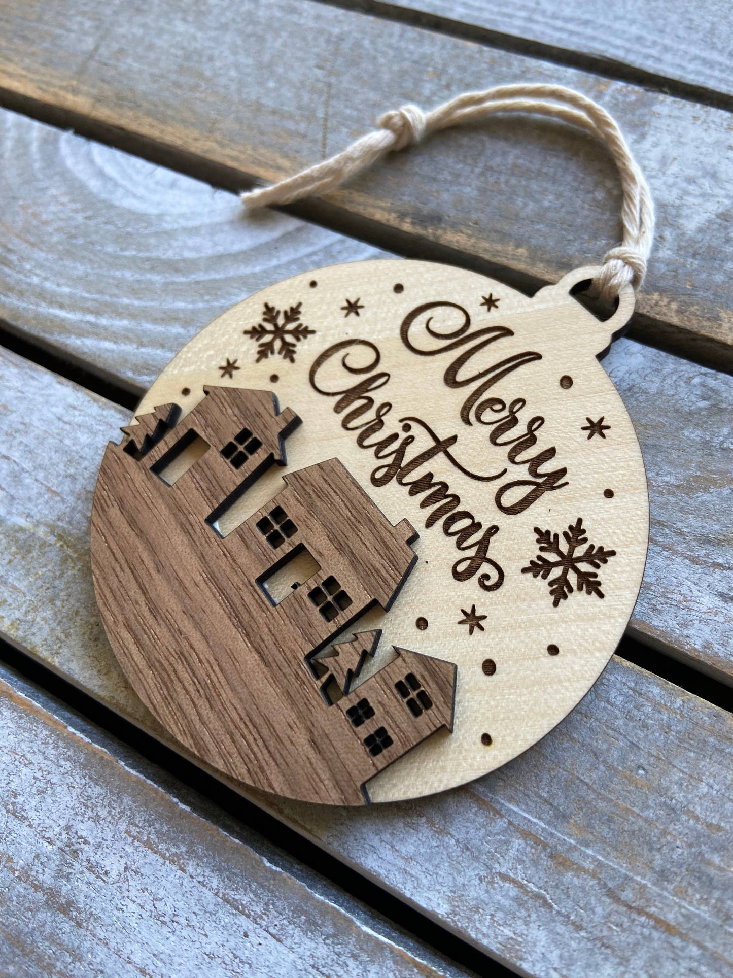 Christmas ornament, wooden 2D ornament, merry Christmas 