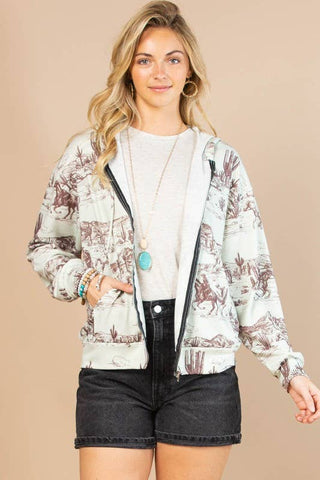 RILEY WILD WEST PRINT OPEN FRONT HOODIE