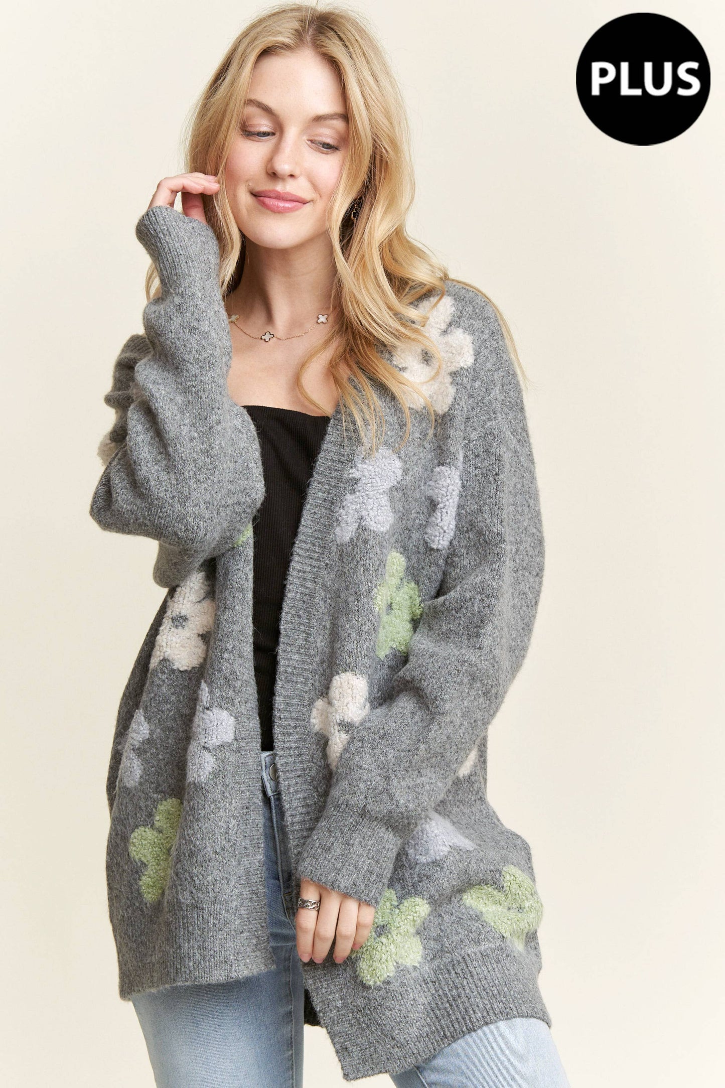 Adora PLUS PUFF FLOWER TWO TONE CARDIGAN