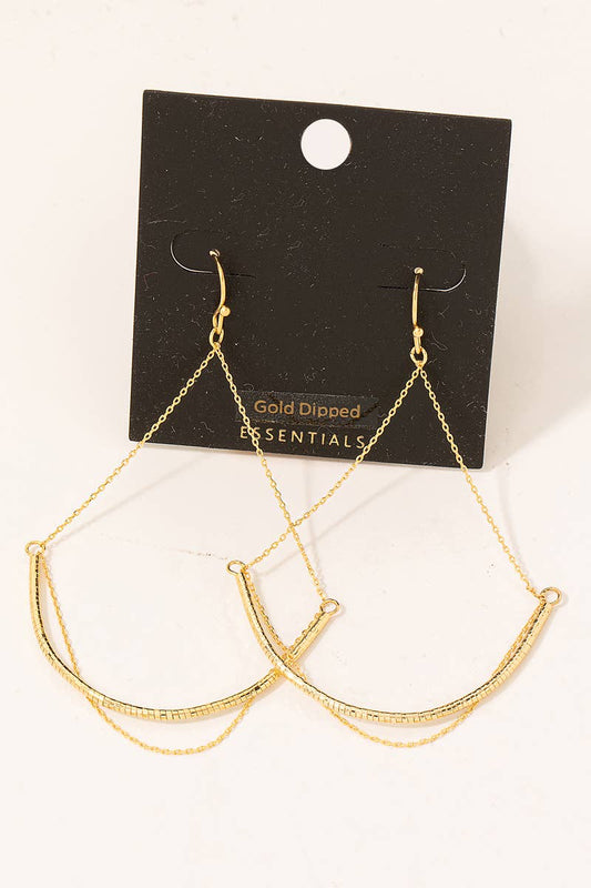 Gold Dipped Curved Bar Chain Drop Earrings