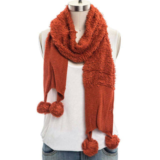 Pom Pom Fluffy Knitted Long  Scarf