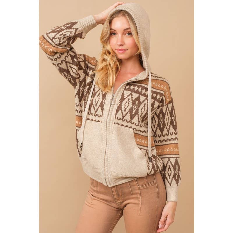 Aztec Geo Zip UP Pullover Hooded Sweater Jacket