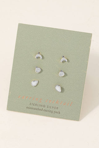 Sterling Silver Mini Cz Stud Earrings Set