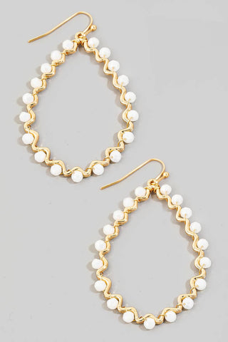Beaded Wavy Metallic Tear Dangle Hook Earrings