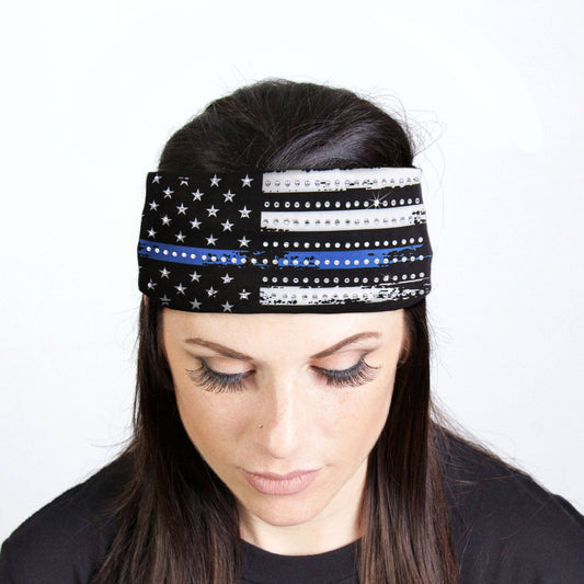 Hot Leathers Bling Bands Blue Flag Rhinestone Crystal Headband Wraps