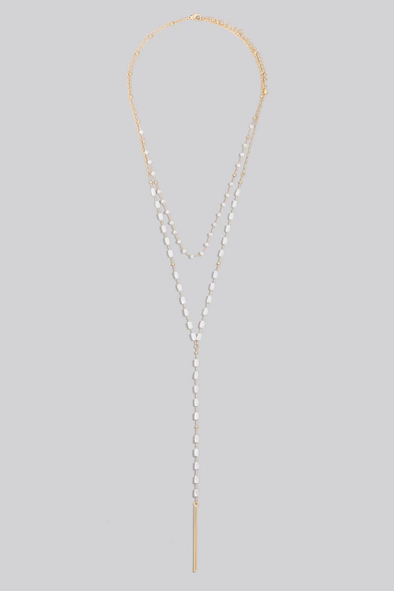 Long Bar Pendant Faceted Beaded Y Chain Necklace