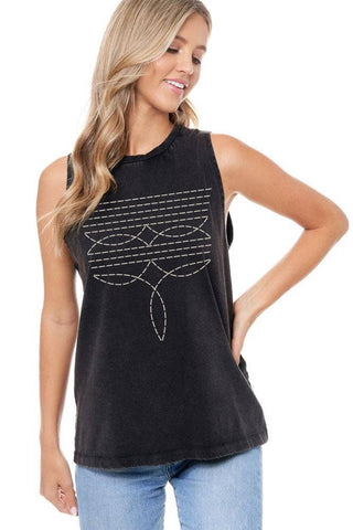 Cowboy Boots Toe Stitched Graphic S/L Washed Tank