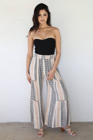 WIDE LEG FLARE PANTS WITH LACE INSERTS