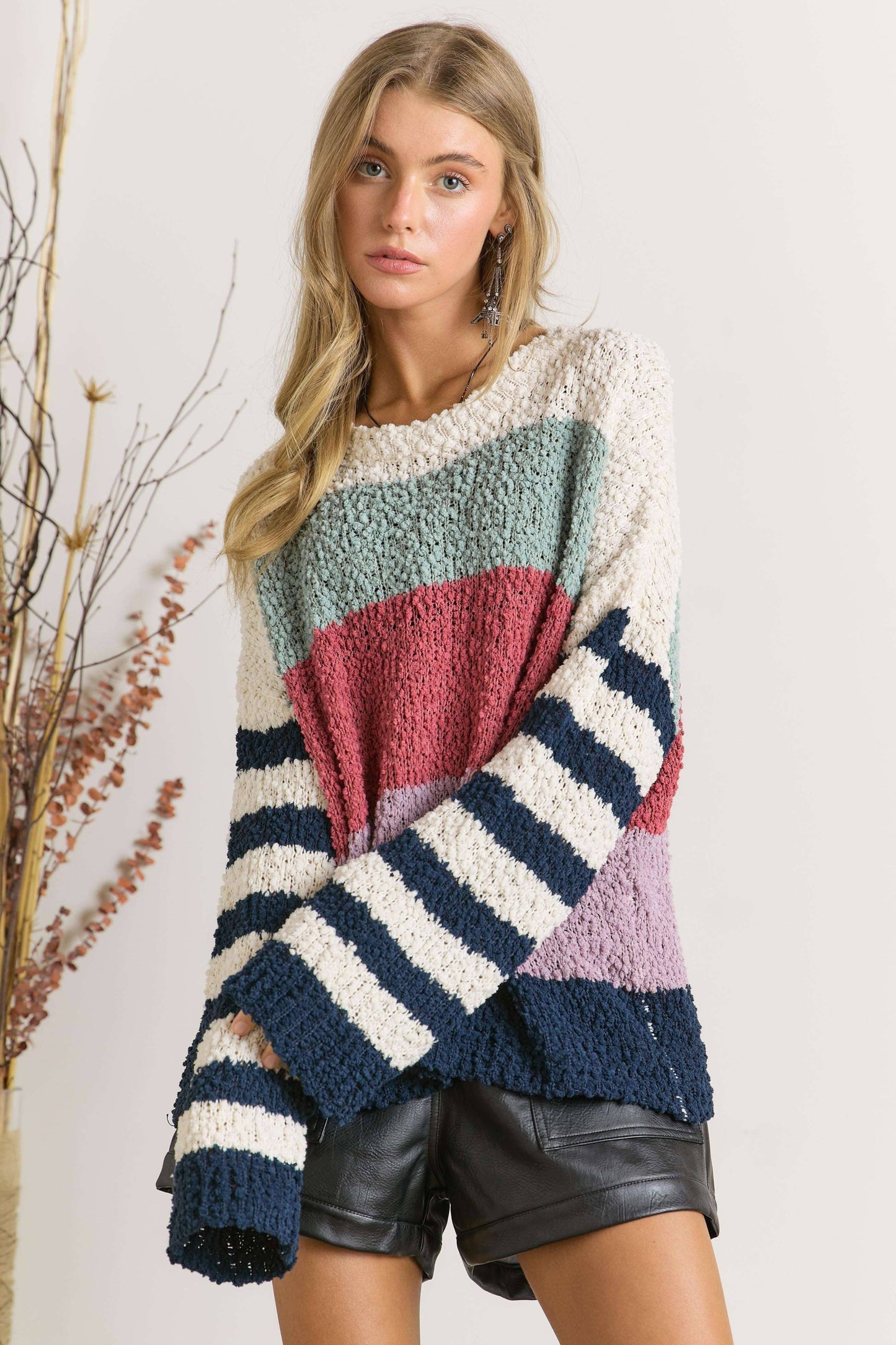 Adora STRIPE PATTERN TEXTURED SWEATER