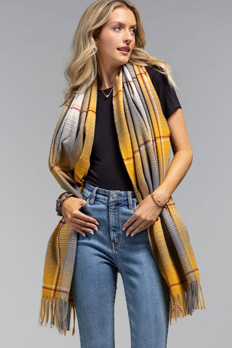 Plaid Fringe Oblong Scarf