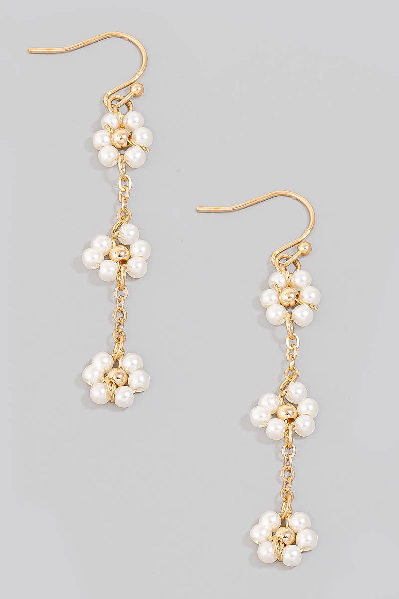 Pearl Flower Chain Dangle Earrings