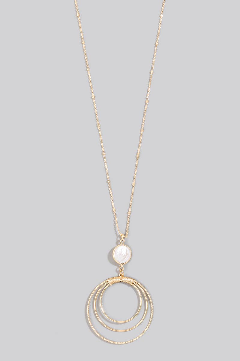 Layered Hoop And Pearl Pendant Long Necklace