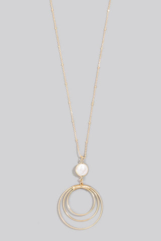 Layered Hoop And Pearl Pendant Long Necklace