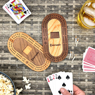 US States Mini Travel Cribbage Board Set with Custom Pegs