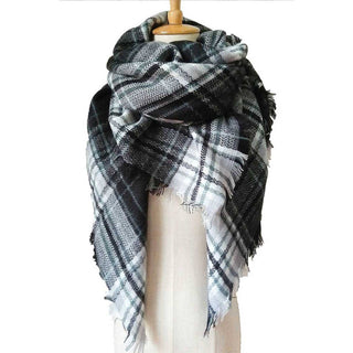Classic Plaid Fringe Square Blanket Scarf