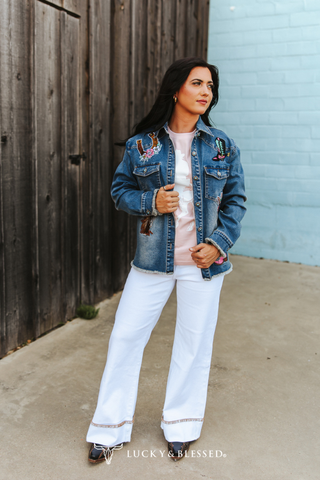 Mid Wash Elevated Western Patch Denim Jacket