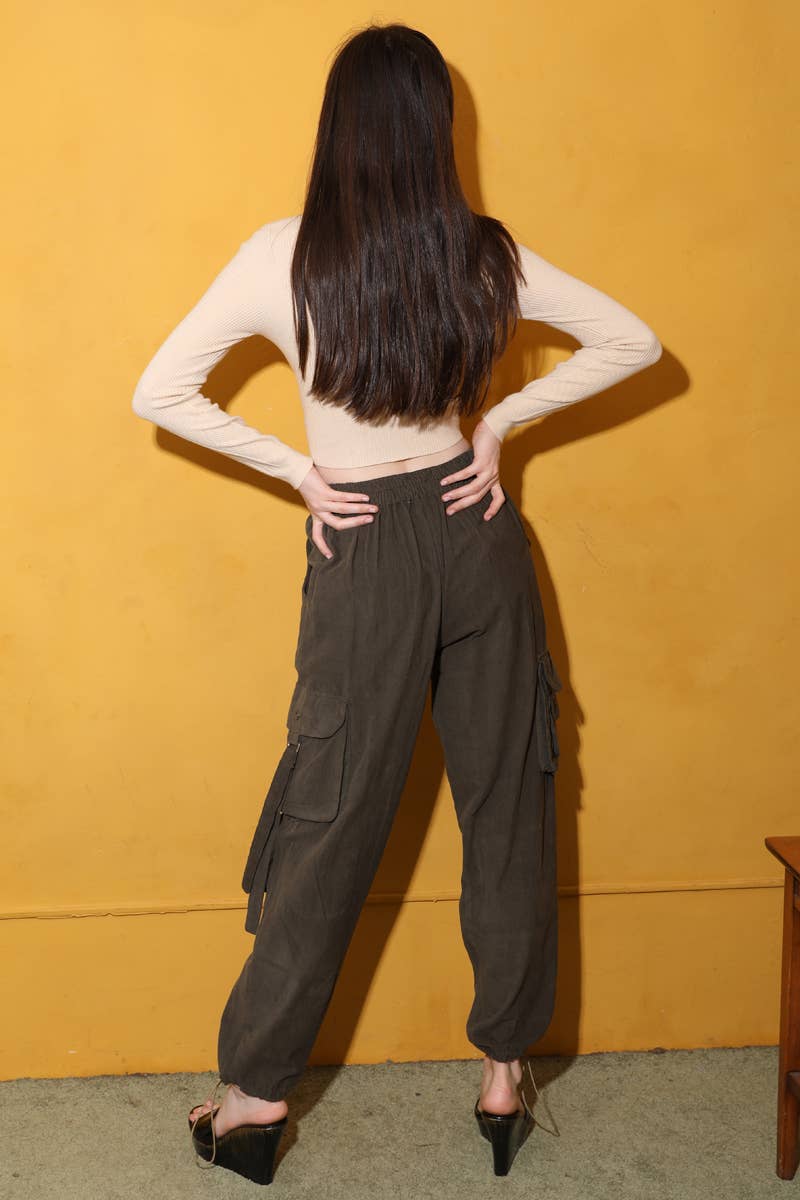 OLIVE-ASIS CORDUROY CARGO PANTS BY ANGIE