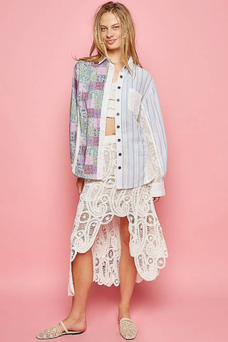 POL Elastic band crochet hi-low solid skirt