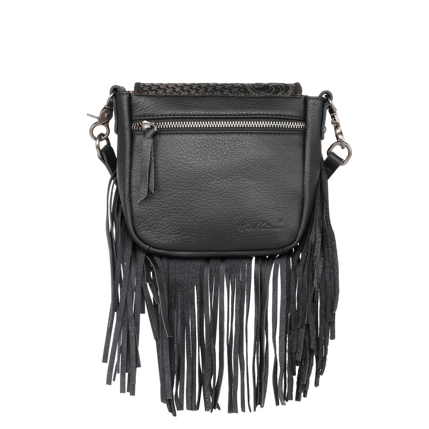 RLC-L162 Montana West Genuine Leather Tooled Collection Fringe Crossbody