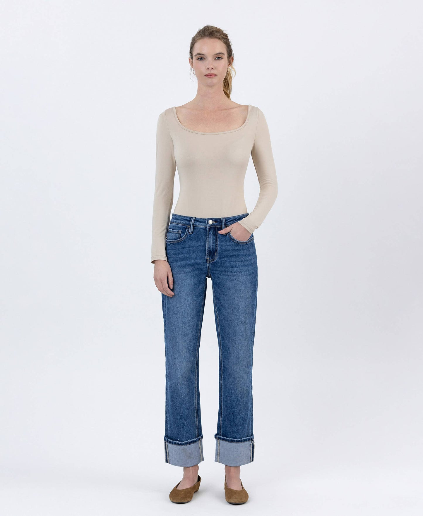 LOVERVET BY VERVET HIGH RISE CUFFED ANKLE STRAIGHT JEANS LV1608