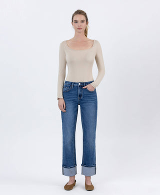 LOVERVET BY VERVET HIGH RISE CUFFED ANKLE STRAIGHT JEANS LV1608