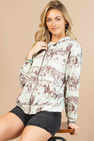 RILEY WILD WEST PRINT OPEN FRONT HOODIE