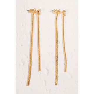 Flat Metallic Chain Dangle Rhinestone Stud Earrings