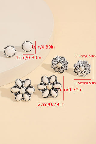 White 3 Pairs Western Turquoise Stud Earrings